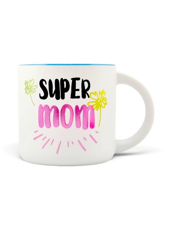 Ceramic MUG - SUPER MOM - WHITE WITH Inside BLUE - Height 92 Mm