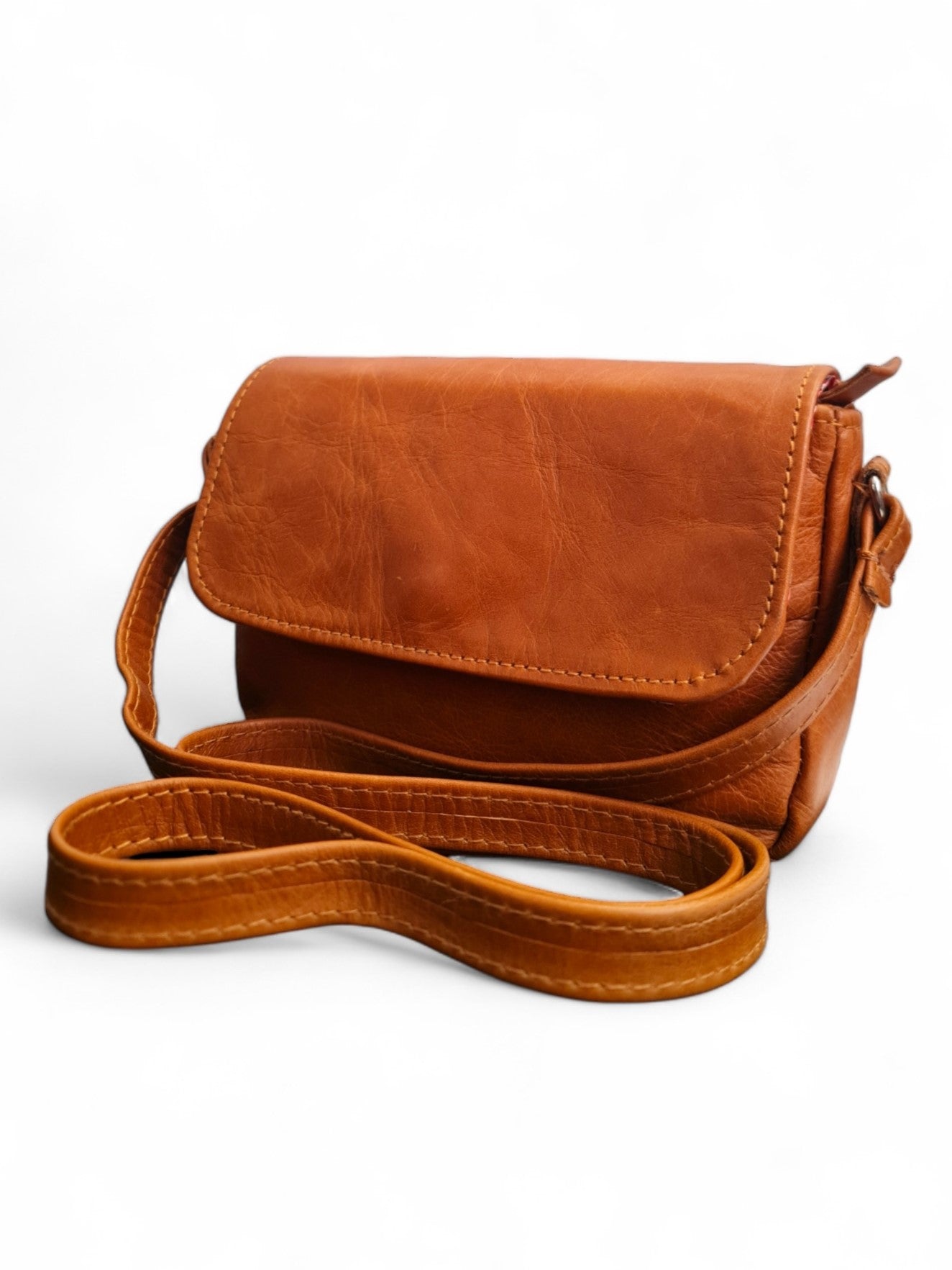 Leather SLING BAG - Square - TAN - ±22×16×4 Cm