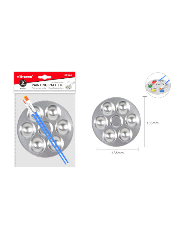 Motarro Painting Palette - With 2 Paint Brushes, 135 mm, 6 Grids