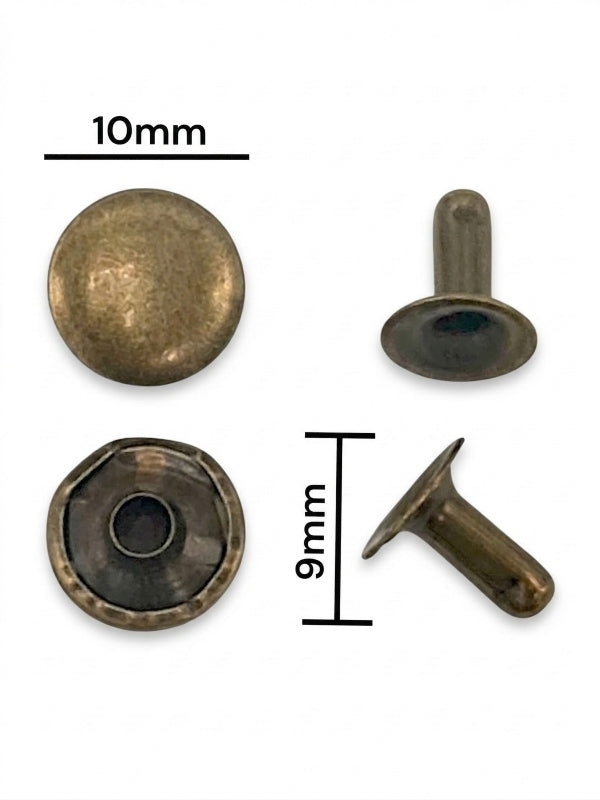Double Capped Rivet - Antique Brass, Cap Width And Height 10×4 mm, Rivet Post Height And Width 9×8 mm, ±1000 Sets