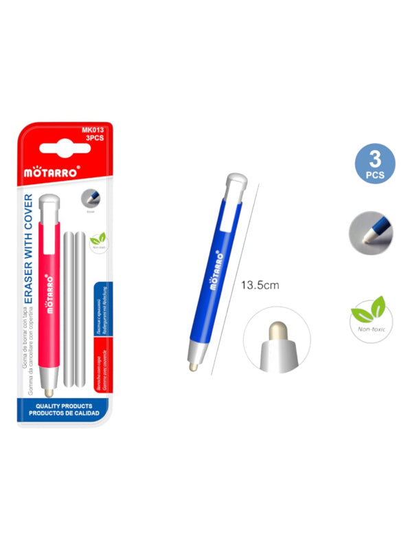 Motarro Eraser With Cover - Pink, 3-Piece