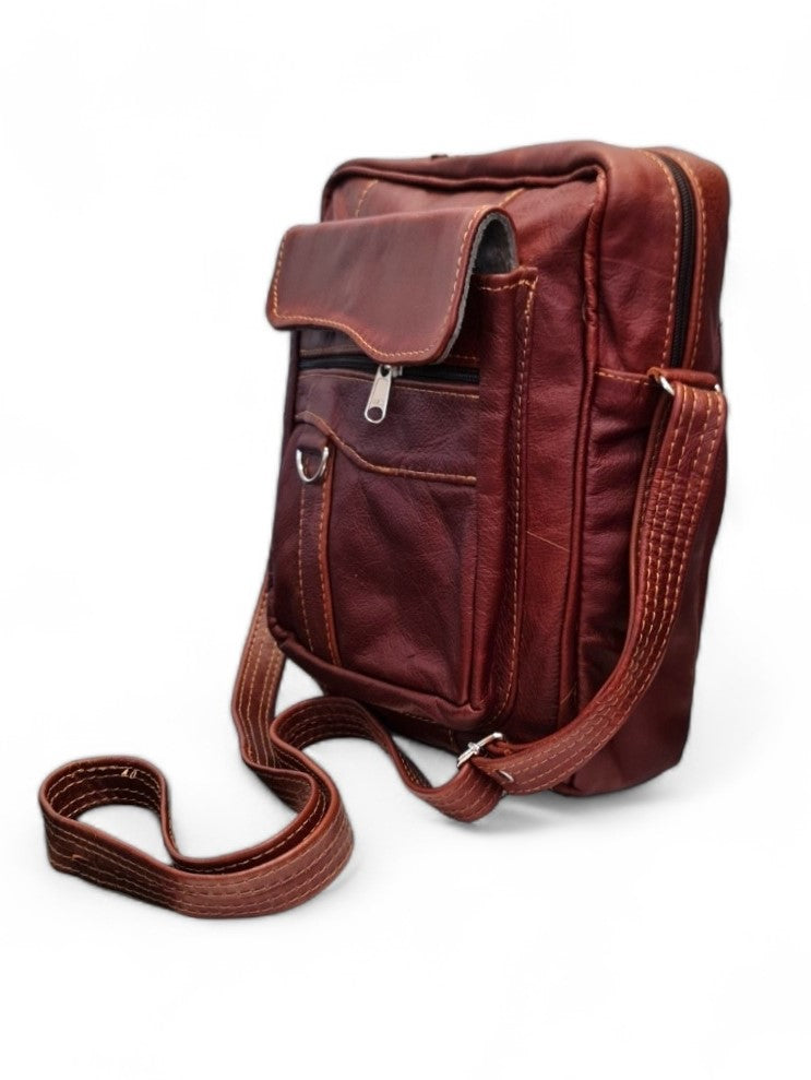Leather GENTS SLING BAG - RED BROWN - ±30×23×10 Cm