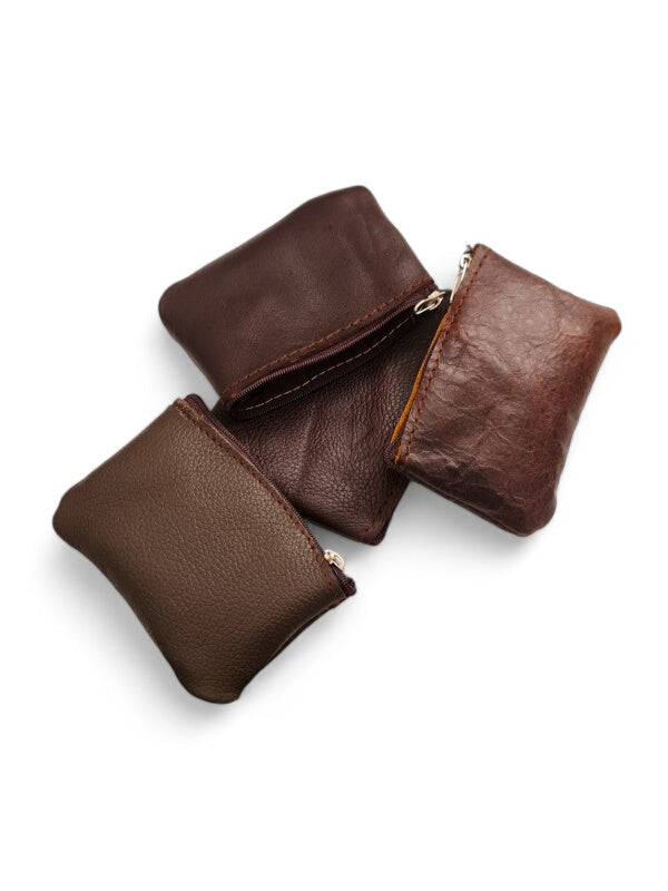 Leather PURSE Single ZIP - SMALL - DARK BROWN - Length 11 Cm - Height 8 Cm