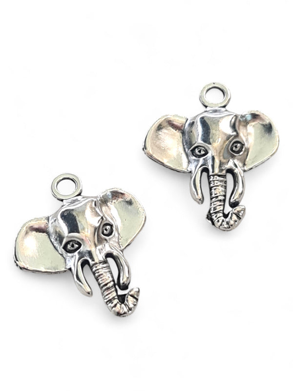 Metal Charm - Elephant Head ±26×21 mm ±30-Piece (image On 1 Side Only)