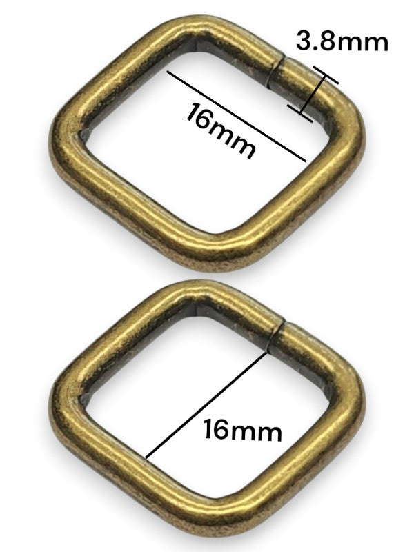Square Ring - Antique Brass, Inside: Width 16 mm, Height 16 mm, Thickness 3.8 mm, ±50-Piece