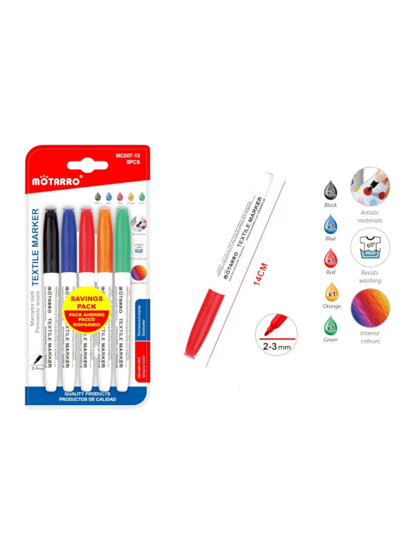 Motarro Textile Marker - 2 - 3 mm, 5-Piece