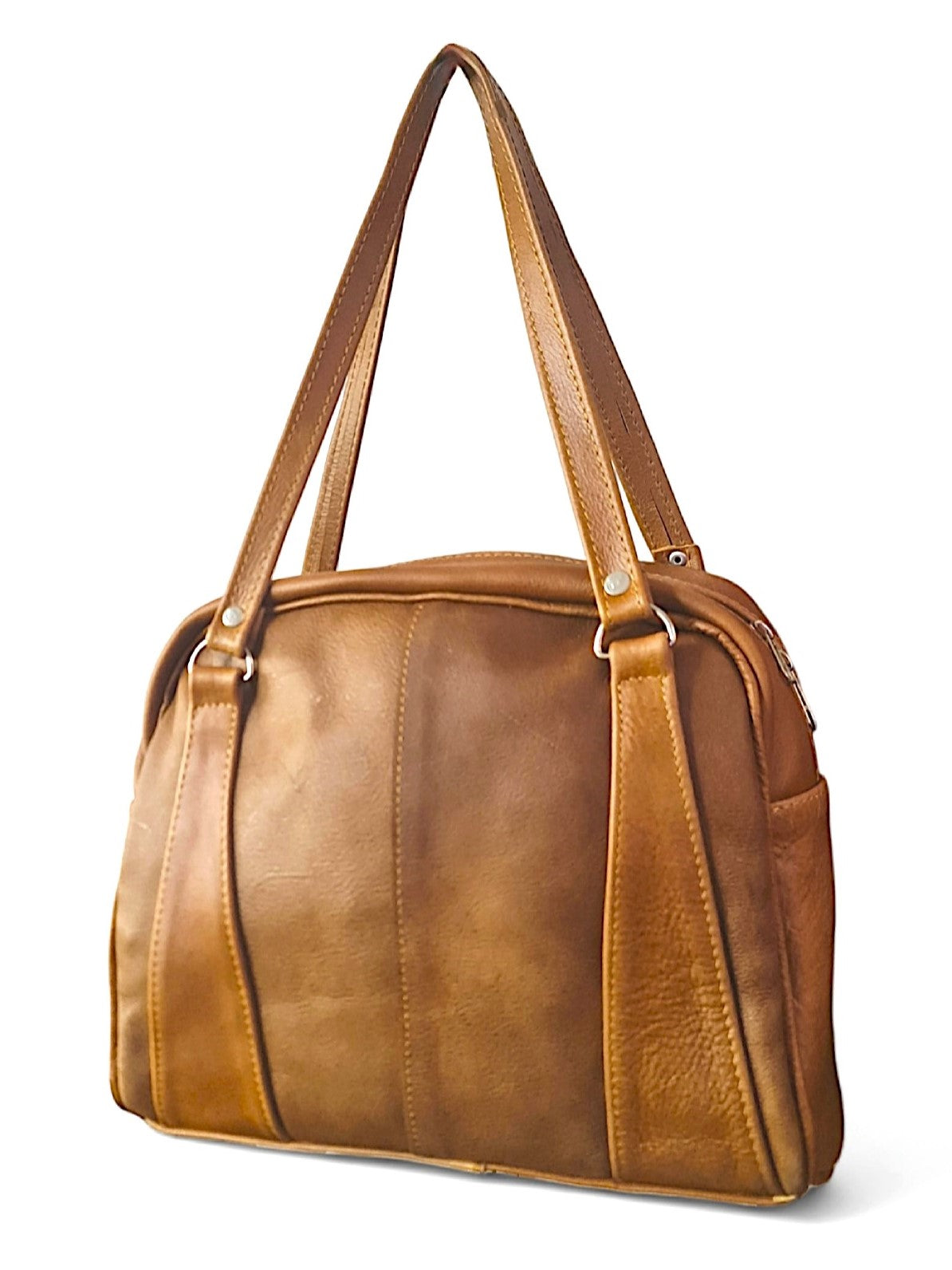 Leather Handbag - Tan, ±27×31×10 cm