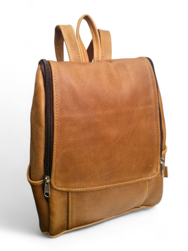 Leather Backpack - Medium - TAN ±30×22×10 Cm