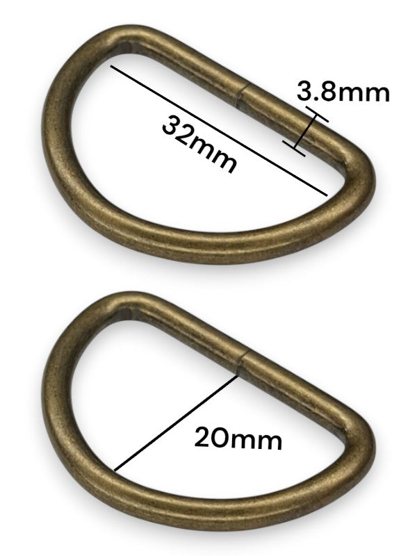 D - Ring - Antique Brass, Inside: Width 32 mm, Height 20 mm, Thickness 3.8 mm, ±25-Piece