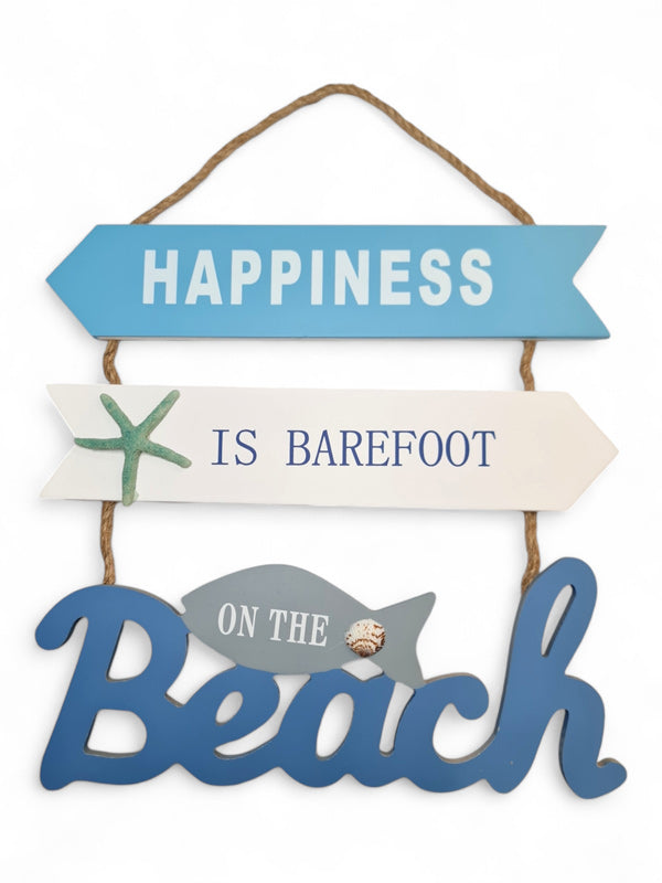 Nautical Hanging Sign - Happiness Is Barefoot On The Beach ±34×43 cm