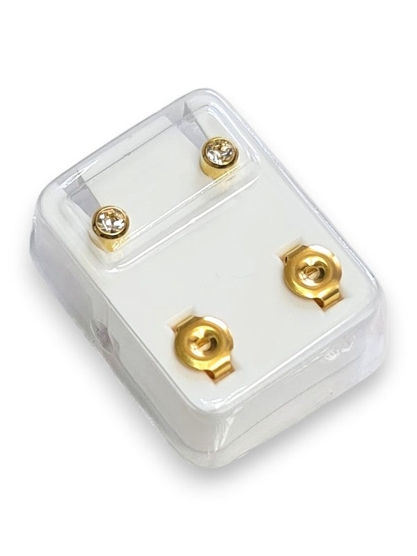 Sterilized Stainless STEEL EAR Piercing STUDS - Regular - GOLD Plated - Crystal BEZEL