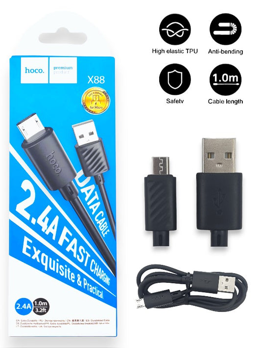 Hoco X88 - Micro Cable, Fast-Charging, 2.4a, 1 m Cable, Black