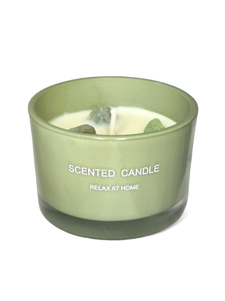 Scented Candle With Crystals - Green, Gardenia