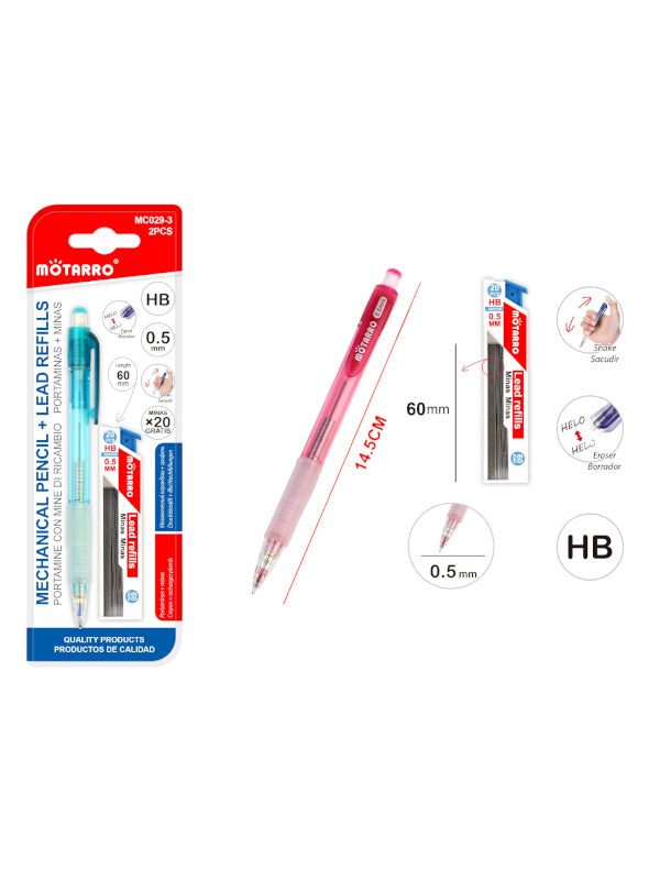 Motarro Mechanical Pencil And Lead Refills - Blue, 0.5 mm, 2-Piece