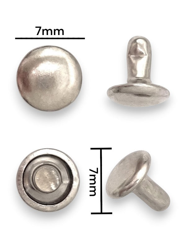 Double Capped Rivet - Silver, Cap Width And Height 7×3.8 mm, Rivet Post Height And Width 7×7 mm, ±500 Sets