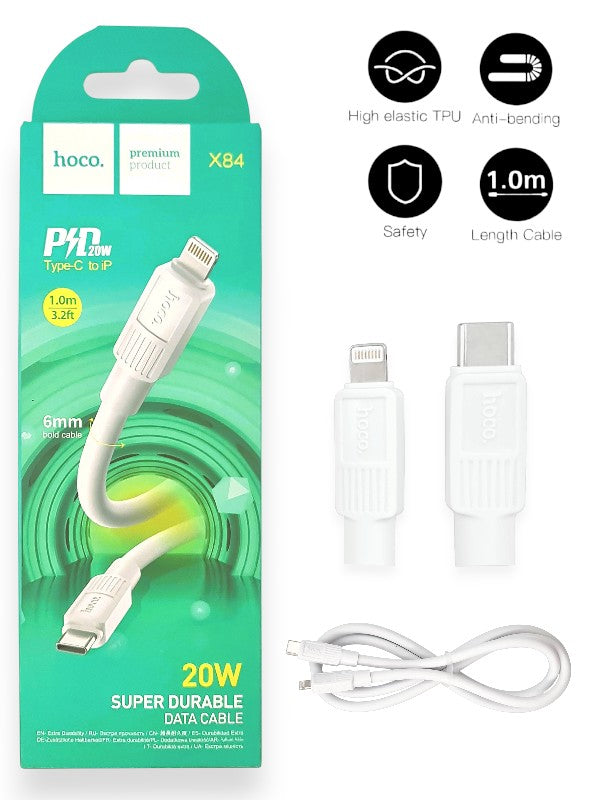 Hoco X84 - Type C To iPhone, Charging Cable, 1 m Cable, White