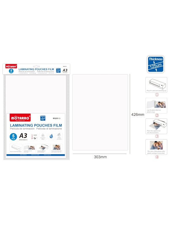 Motarro Laminating Pouches Film - A3, 303x426 cm, 5-Piece