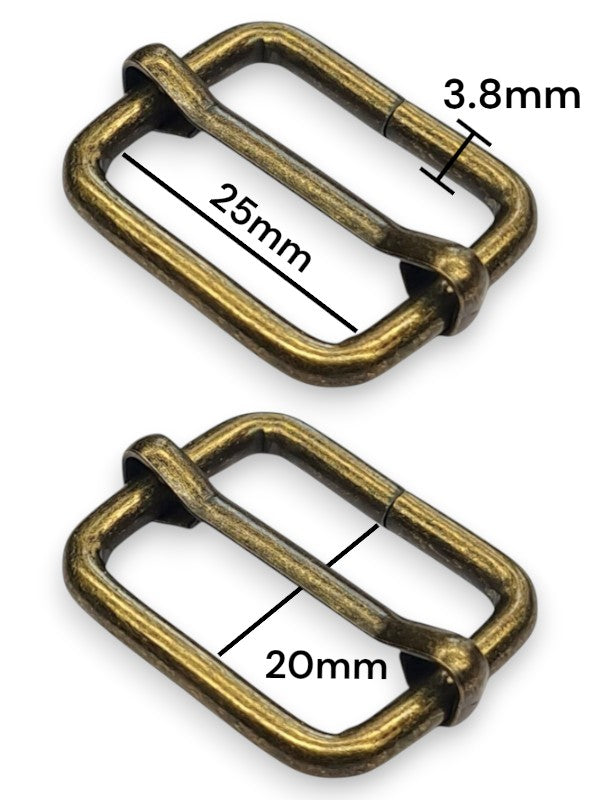 Slider - Antique Brass, Inside: Width 25 mm, Height 20 mm, Thickness 3.8 mm, ±50-Piece