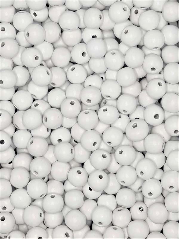 Painted Wooden Beads - Round - 20 mm, Hole 4 - 5 mm, White