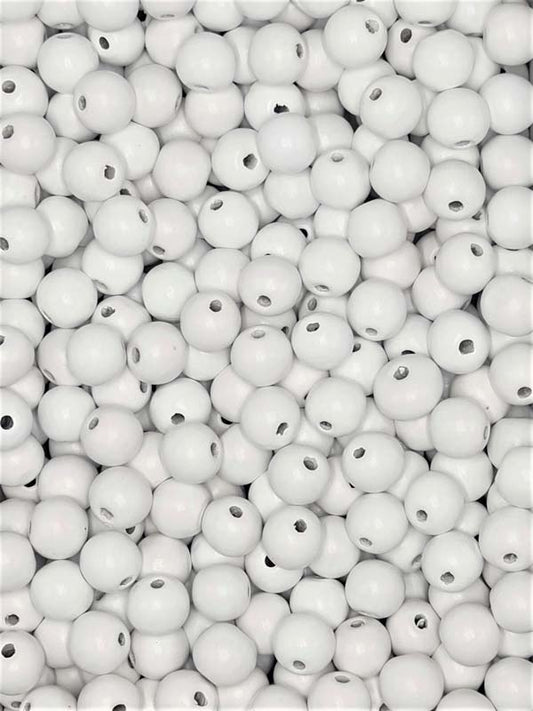 Painted Wooden Beads - Round - 20 mm, Hole 4 - 5 mm, White