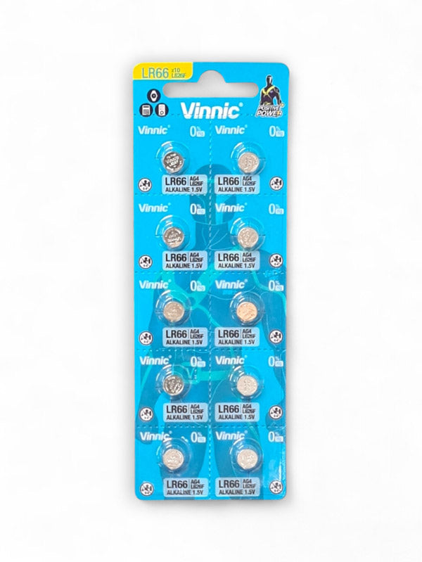 Vinnic Alkaline 1.5v Cell Battery - Equivalent For Lr66 / Ag4, Size 6.8x2.6 mm