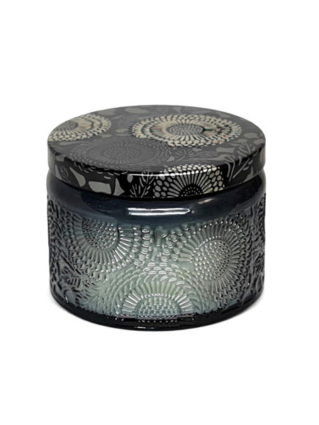 Scented Candle In Glass Jar With Patterned Tin Lid - Blue Jar