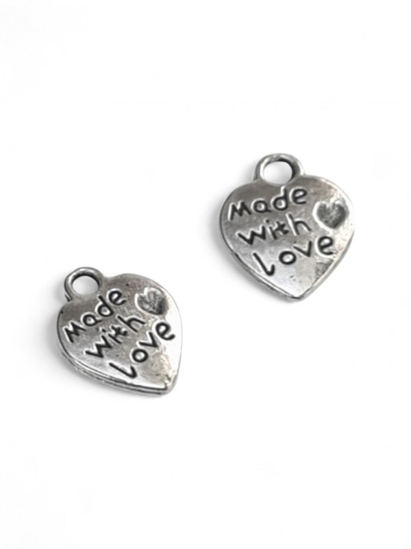 Metal Charm Hearts - Made With Love ±12×8 mm ±100-Piece