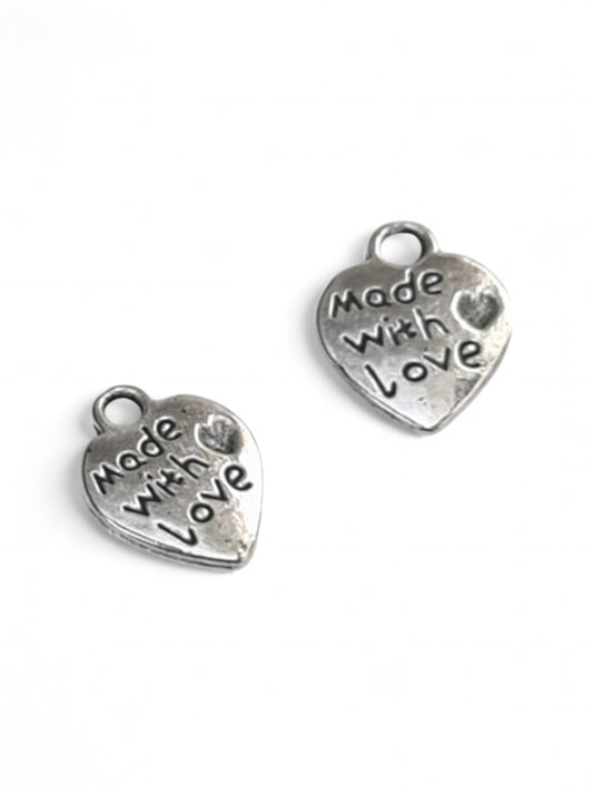 Metal Charm Hearts - Made With Love ±12×8 mm ±100-Piece
