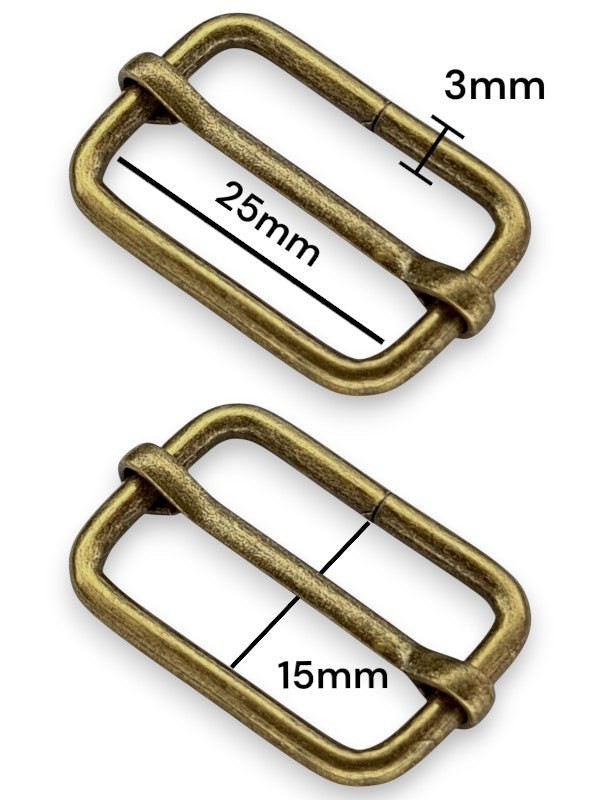 Slider - Antique Brass, Inside: Width 25 mm, Height 15 mm, Thickness 3 mm, ±50-Piece