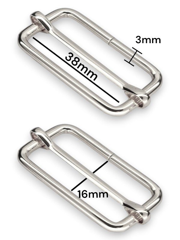 Slider - Silver, Inside: Width 38 mm, Height 16 mm, Thickness 3 mm, ±50-Piece