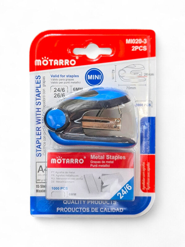 Motarro Stapler With Staples - Blue, Stapler 42x70 mm