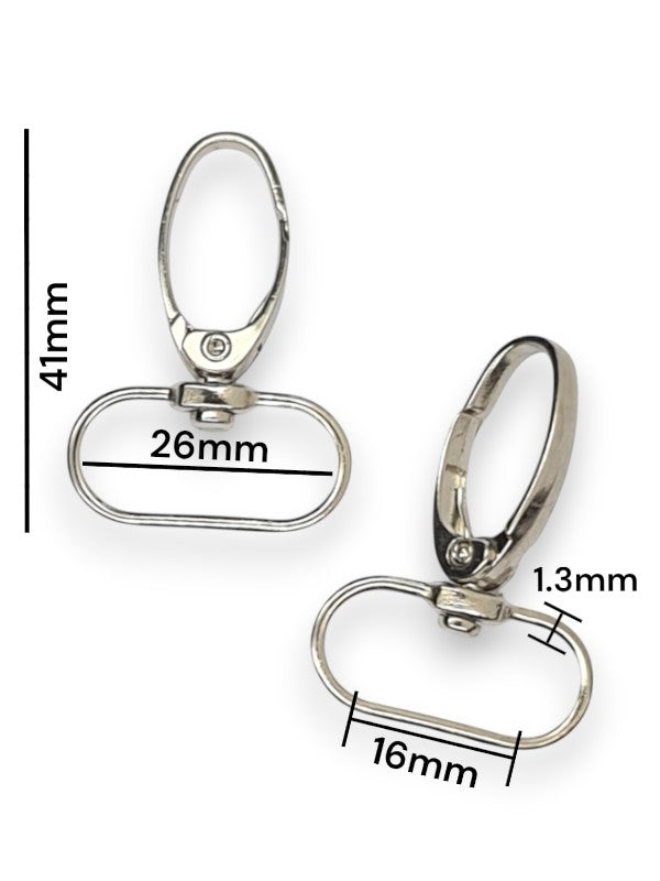 Snap Hook - Silver, Strap Width ±16 mm, Max ±26 mm, Thickness ±1.3 mm, Height Of Metal Bag Part ±41 mm, ±10-Piece