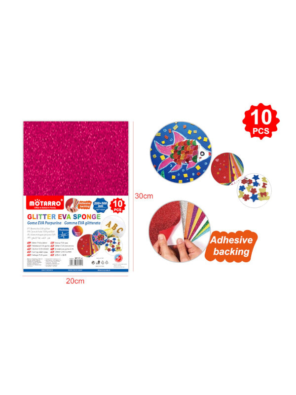 Motarro EVA Sponge - A4, Pink Glitter, 10-Piece