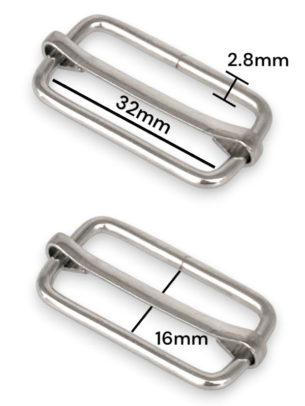 Slider - Silver, Inside: Width 32 mm, Height 16 mm, Thickness 2.8 mm, ±50-Piece