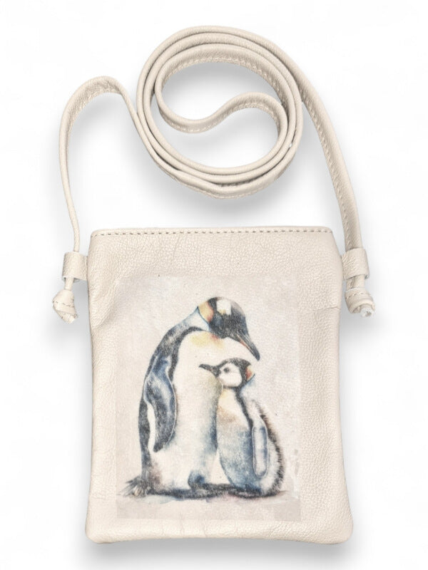 Leather SLING BAG - Penguins - ±19.5×15.5×1 Cm