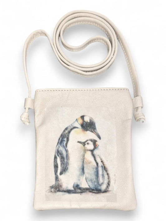 Leather SLING BAG - Penguins - ±19.5×15.5×1 Cm