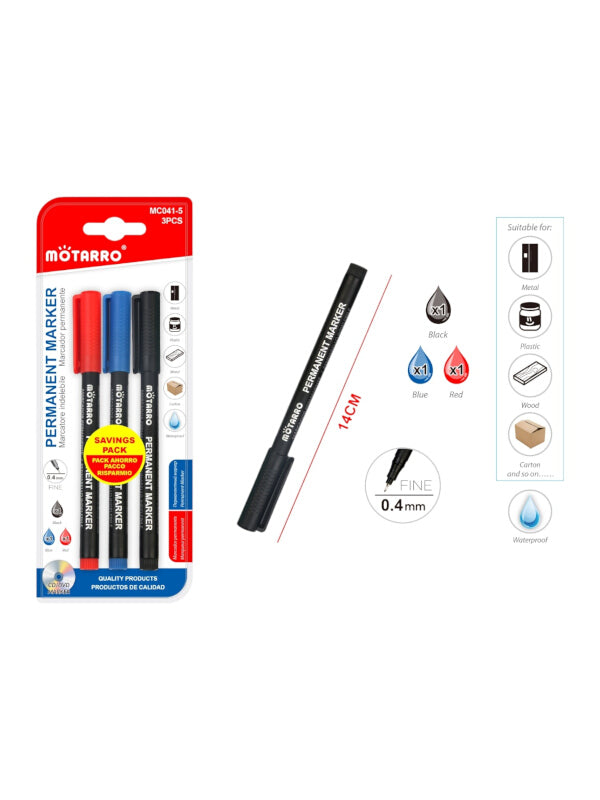 Motarro Permanent Marker - 0.4 mm, 3-Piece
