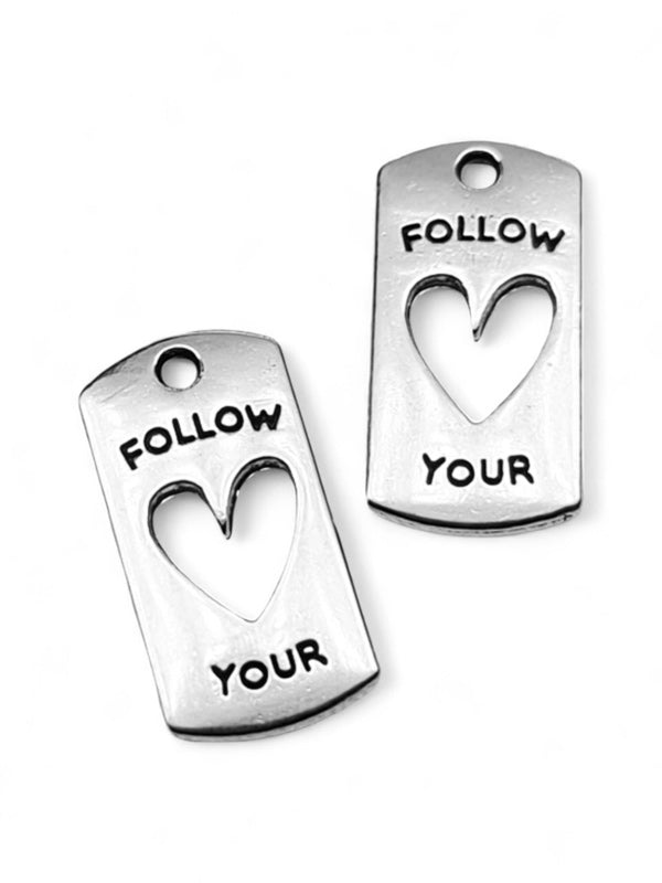Metal Charm - Follow Your Heart ±21×11 mm ±30-Piece (image On 1 Side Only)
