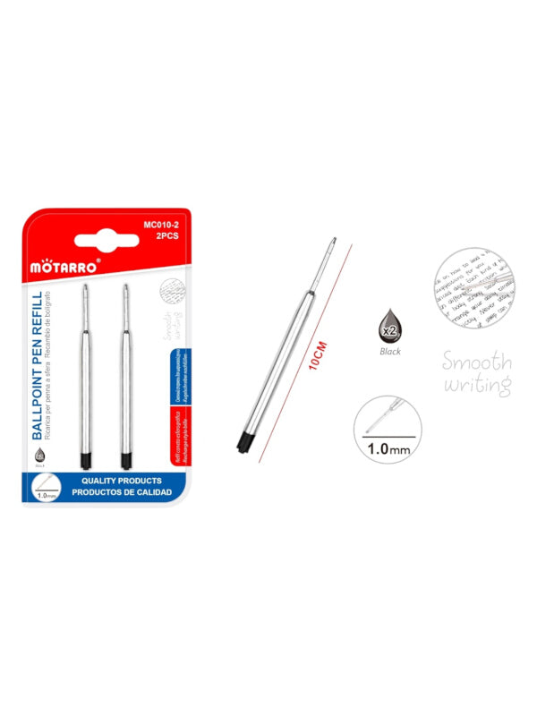 Motarro Pen Refill - Black, 1.0 mm, 2-Piece
