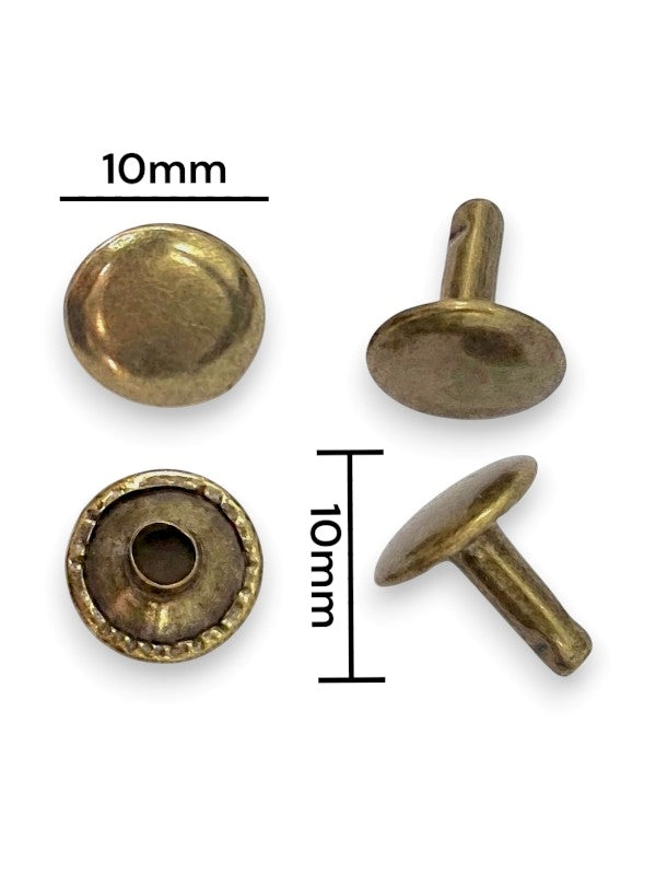 Double Capped Rivet - Antique Brass, Cap Width And Height 10×4 mm, Rivet Post Height And Width 10×10 mm, ±400 Sets