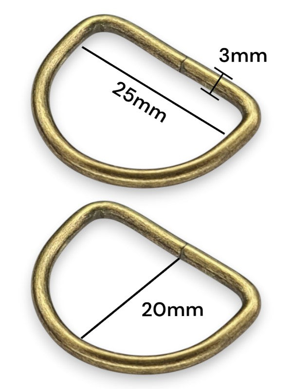 D - Ring - Antique Brass, Inside: Width 25 mm, Height 20 mm, Thickness 3 mm, ±100-Piece