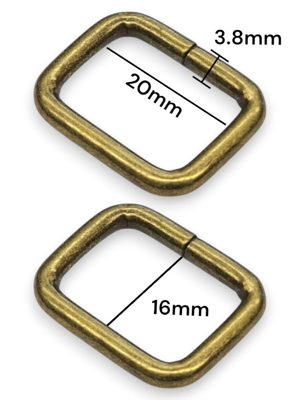 Square Ring - Antique Brass, Inside: Width 20 mm, Height 16 mm, Thickness 3.8 mm, ±40-Piece