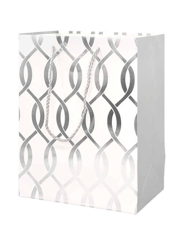 GIFT BAG - Silver AND WHITE - ±23×18×10 Cm