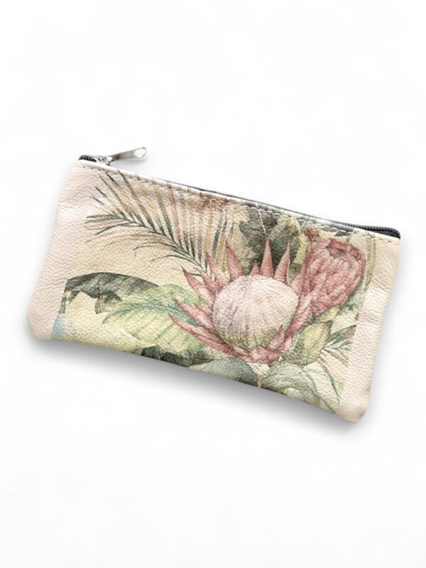 Leather Pencil BAG - Flowers - ±10×20×1 Cm