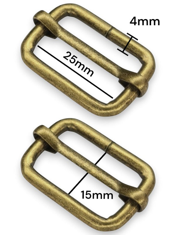 Slider - Antique Brass, Inside: Width 25 mm, Height 15 mm, Thickness 4 mm, ±50-Piece
