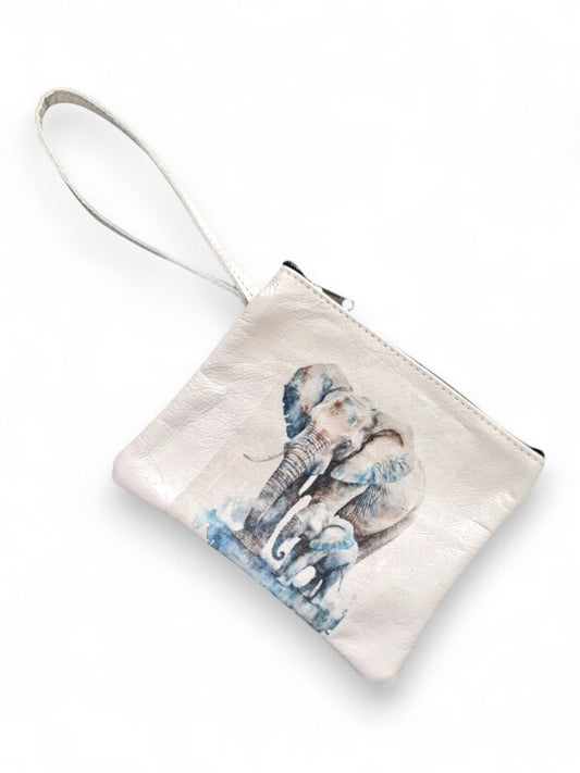 Leather PURSE WITH SLING - Elephants - ±16×19×1 Cm