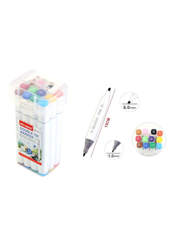 Motarro Double Tip Marker - 6.0 mm And 1.0 mm, 12 Colours