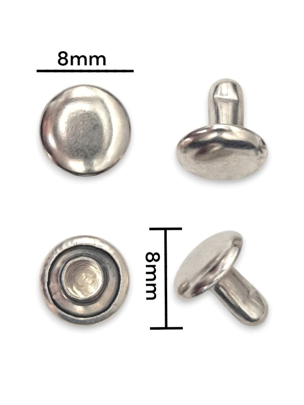 Double Capped Rivet - Silver, Cap Width And Height 8×3.8 mm, Rivet Post Height And Width 8×8 mm, ±100 Sets