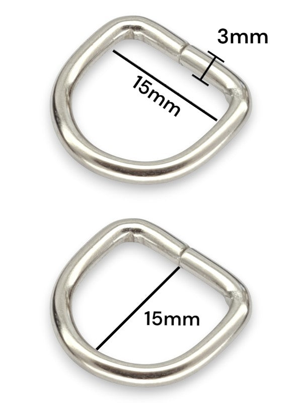 D - Ring - Silver, Inside: Width 15 mm, Height 15 mm, Thickness 3 mm, ±100-Piece