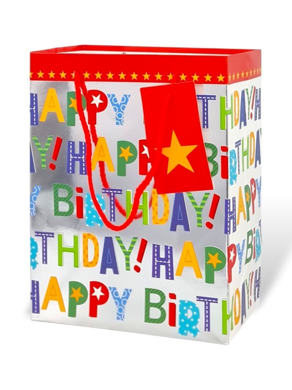GIFT BAG - HAPPY Birthday - Silver - ±23×18×10 Cm